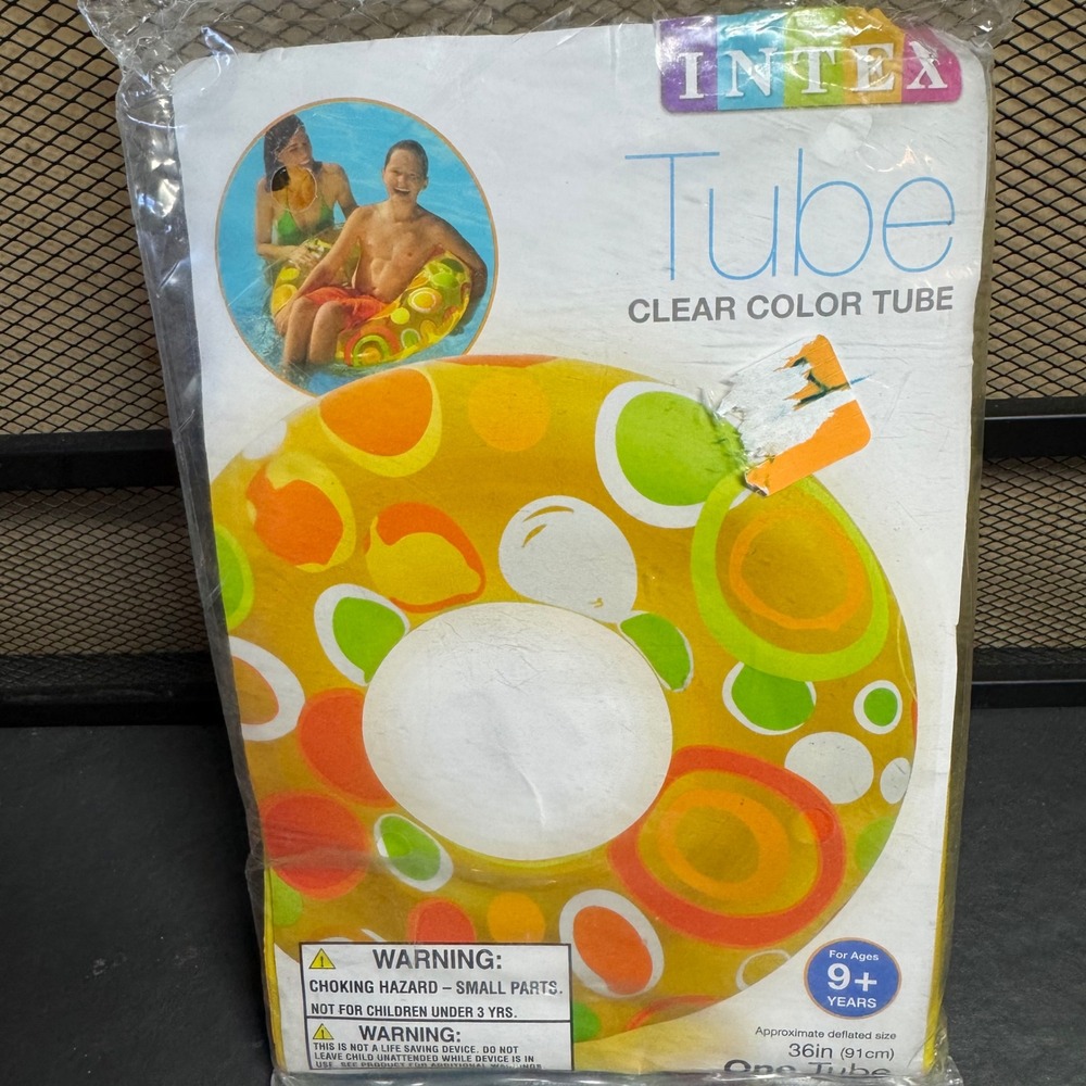 Intex Clear Color Tube Inflatable Pool Float 36 Inch Yellow Multi Circle 59251TA
